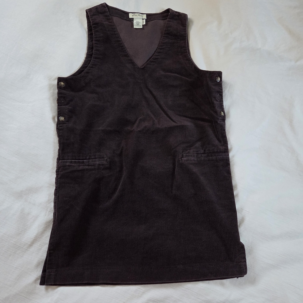 Eddie Bauer Dark Brown Corduroy Sleeveless Vneck Dress Size Small PETITE